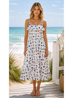 ANN TAYLOR White floral print summer sundress dress Sz 2 ( S-M)